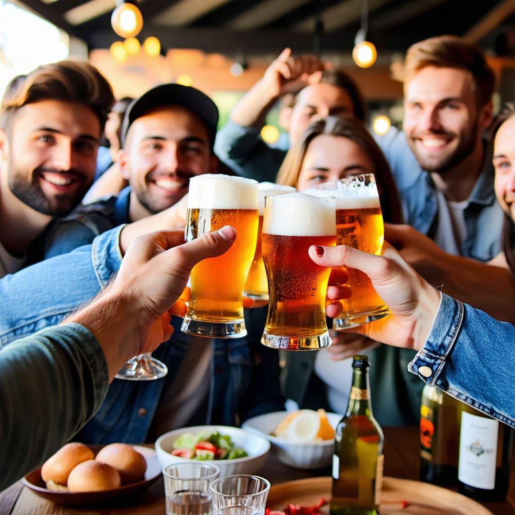 people toasting with a beer